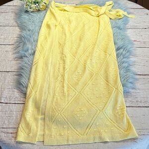 NWT SNDYS Kehlani Wrap Fine Knit Tie Detail Maxi Skirt in Yellow